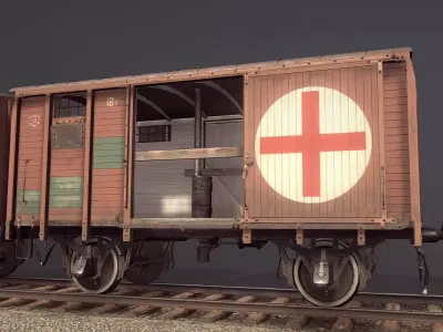 Railway Covered Goods Wagon 18T Vr4 Medic Orange Low-poly 3D model