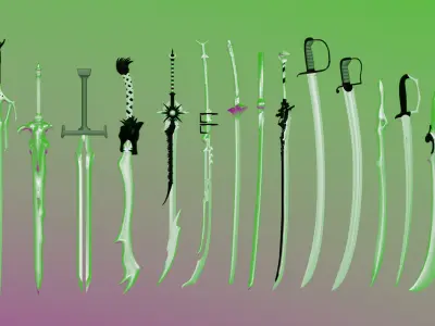 100 Fantasy Weapons Basemesh Pack V6 Low-poly 3D model
