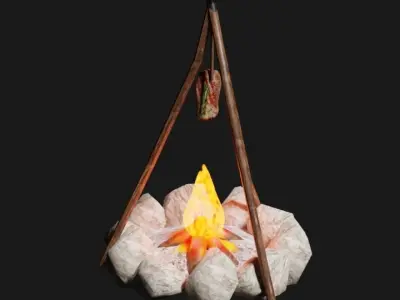 The bonfire or Campfire 3D Model Low-poly 3D model