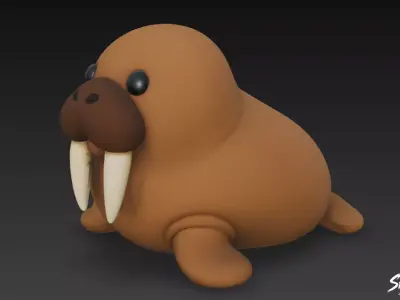 Cartoon Plush Walru Low-poly 3D model