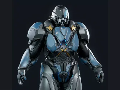 Sci-Fi Heavy Armored Soldier Character with PBR materials Low-poly 3D model