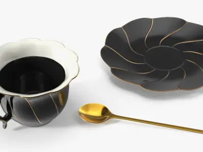 Tea Tableware Set with Cup Saucer and Pastry 3D model