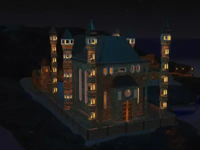 old castle  blender  castle and a few houses  Low-poly 3D model