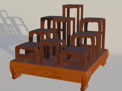 Traditional Thai Buddhist Altar Table Set  Low-poly 3D model