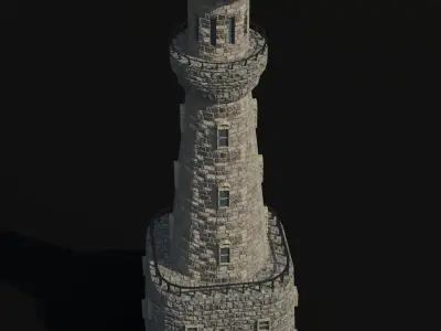 Old Stone Brick Lighthouse 03 Low-poly 3D model