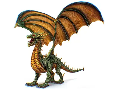 Green Dragon Creature Cartoon Style Low-poly 3D model