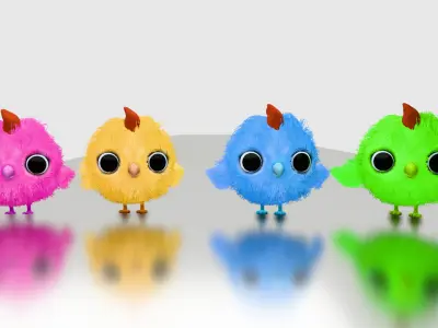 Baby Chicken 3D Character Rigged Animated Low-poly 3D model