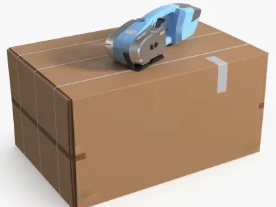 Cordless Welding Strap Tool on Cardboard Box 3D model