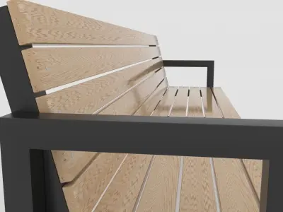 Modern Outdoor Bench steel and wood Low-poly 3D model