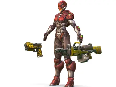 Cartoon Sci-Fi Cyborg Drone Heavy Machine Gunner Low-poly 3D model