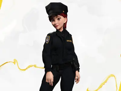 Stylized Female Police Officer Rigged woman cop Policewoman Low-poly 3D model