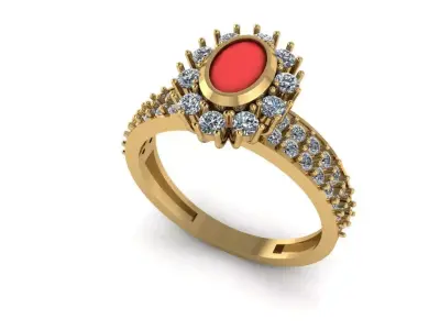 ring 7 gold with coral and diamonds Free 3D print model