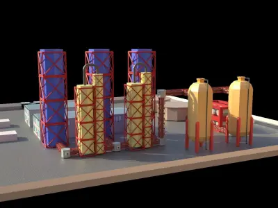 industrial site low poly Low-poly 3D model