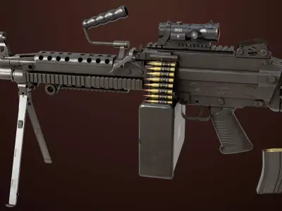 Machine Gun 16 Black All PBR Unity UE Textures Low-poly 3D model