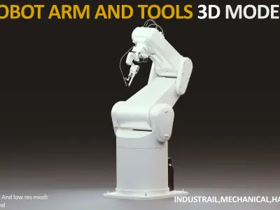 10 Industrial Robot Arm and 5 tools 3D model Low-poly 3D model