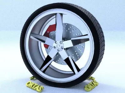 ORTAS CAR RIM 19 GAME READY RIM TIRE AND DISC 3D model