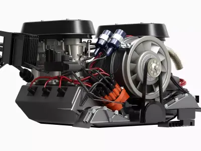 Flat Six Air Cooled Engine Low-poly 3D model