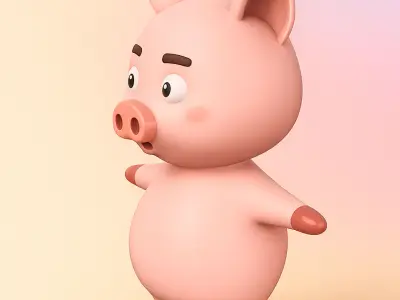 Charming Pig Cartoon Low-poly 3D model
