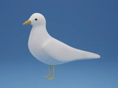 Cartoon Cute Bird Seagull Low-poly 3D model