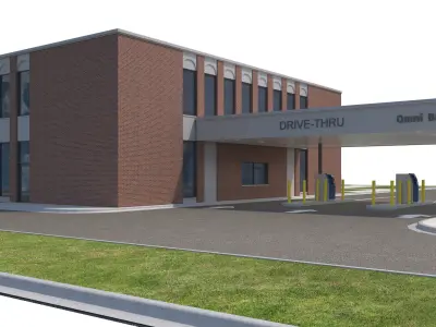 Commercial-033 Bank Office Building With Drive Thru 3D model