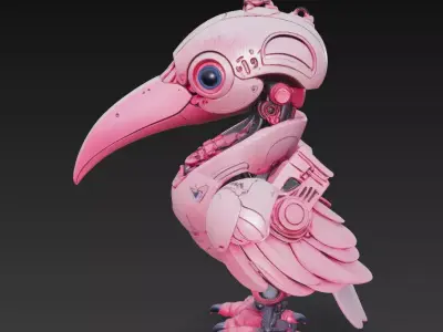 Pink Mecha Bird - Futuristic Robotic Creature 3D Model 3D print model