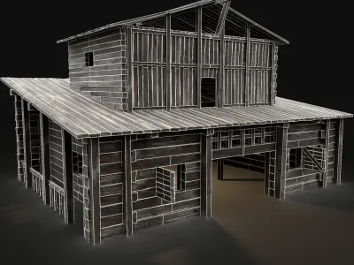 GRANARY WAREHOUSE MEDIEVAL BARN STORAGE STORE VILLAGE FANTASY Low-poly 3D model