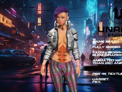 CyberPunk girl full rigged - game ready - animated Low-poly 3D model
