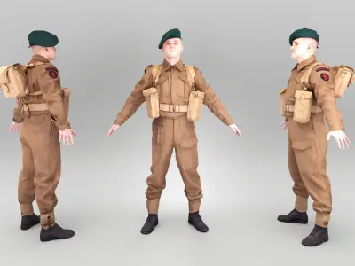 British army soldier in A-pose 369 Low-poly 3D model