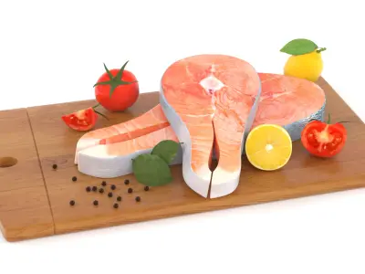 Salmon Steak with Vegetables 3D model
