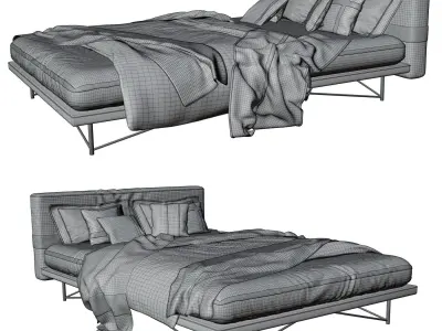 Bed S with sheets and pillows Free 3D model