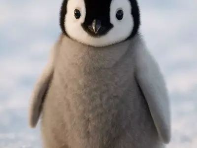 Adorable Baby Penguin Lowpoly Fluffy Chick Big Eyes Snow Low-poly 3D model