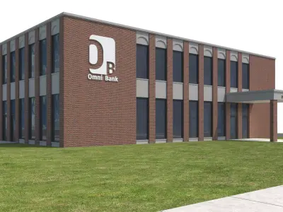 Commercial-033 Bank Office Building With Drive Thru 3D model