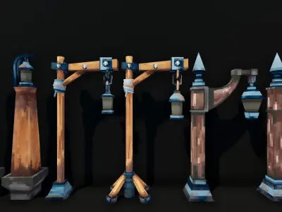 Stylized Fantasy Exterior Lamps Low-poly 3D model