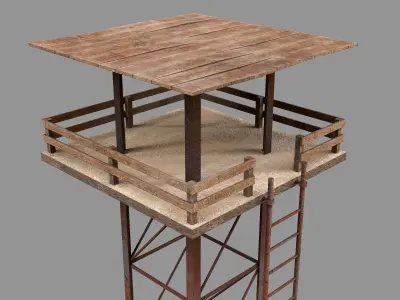 A low-poly 3D model of a military tower Low-poly 3D model