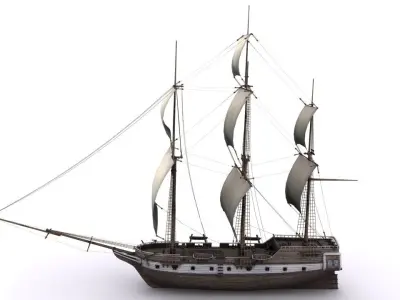 Warship brig Low-poly 3D model