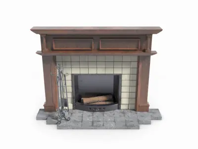 Fireplace with fire place Free 3D model