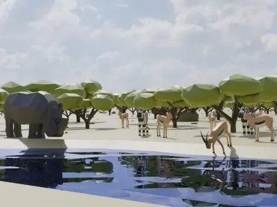 Safari scene Free low-poly 3D model