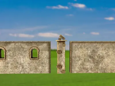 Wall stone arches destroyed PBR low-poly 3D model Low-poly 3D model