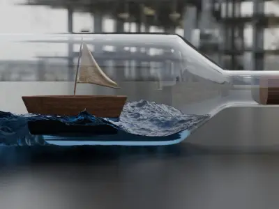 Boat in a Bottle Realistic Miniature PBR Blend FBX OBJ GLB Low-poly 3D model