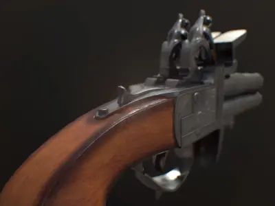 Flintlock gun with wooden handle Low-poly 3D model