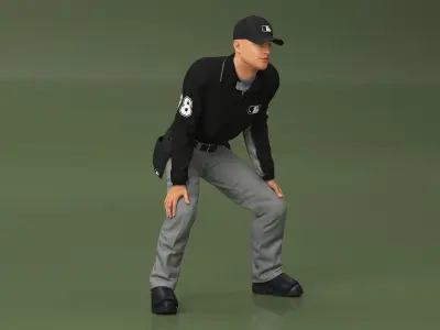 Baseball Umpire in Cap Ready Pose 3D model