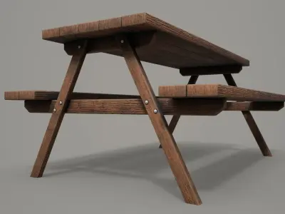 Outdoor Bench -LOD1-2-3 Shadow Proxy  - Game Ready Low-poly 3D model