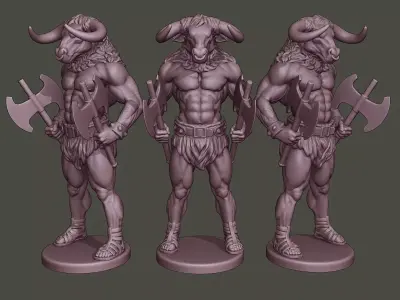Minotaur Warrior Stand two Axes 3D print model