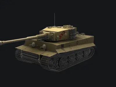 WW2 Tiger I German Tank Desert PBR 3D model