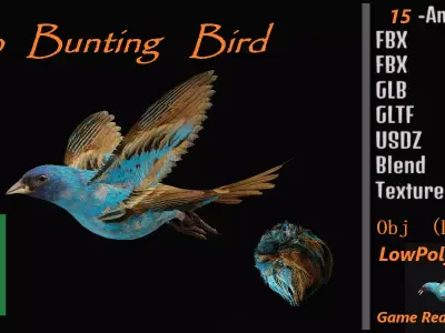 Indigo Bunting Blue Bird Low-poly 3D model