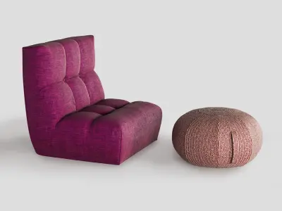 Armchair and Ottoman Pouf 3D model