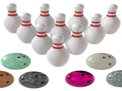 Bowlin pins and balls  Low-poly 3D model