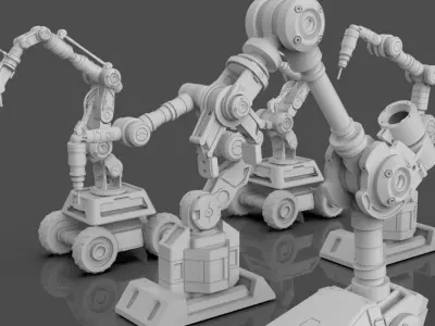 Industrial Robot Arms Pack Of 3 -Untextured 3D model