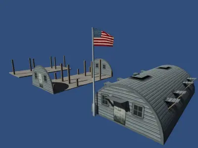 Us Barracks from World War 2 Low-poly 3D model