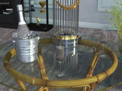 Baseball World Series Trophy on Glass and Bamboo Table 3D model